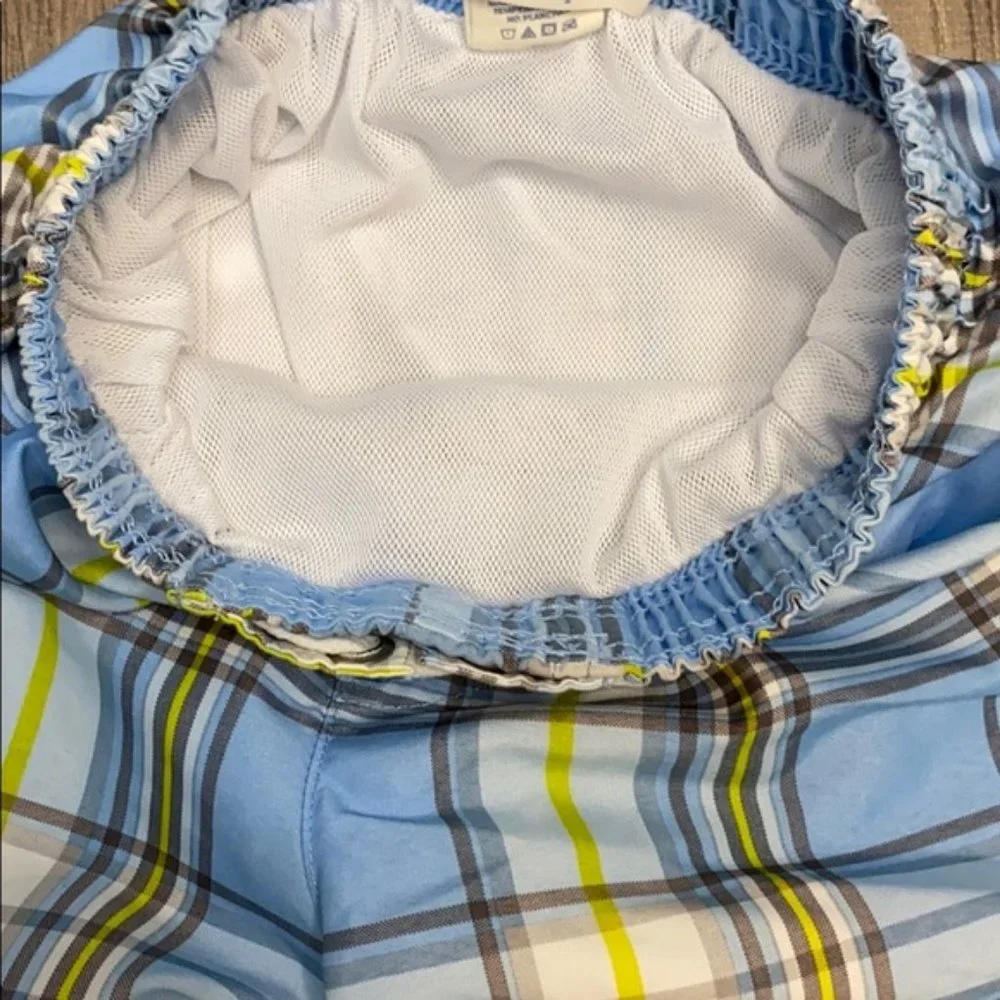 OP Toddler Blue/White/Lime Plaid Swim Trunks